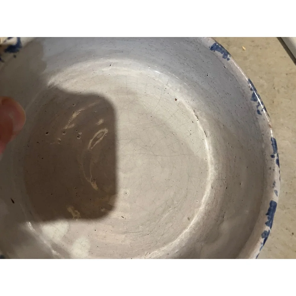 Bybee Pottery Serving Bowl 6.5in White Blue Sponge Glaze Vintage Stoneware
